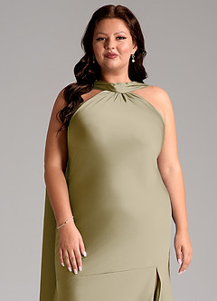 Azazie Kinsley Bridesmaid Dresses Moss Green Mermaid Side Slit Stretch Satin Dress image13