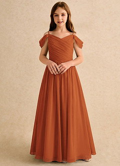 Azazie Chelo Girls Formal Abiti da Ragazza di Fiori Abito A-Line in Chiffon Plissettato Cannella image4