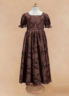 Azazie Joss Flower Girl Dresses Ganache A-Line with Sleeves Floral Burnout Dress image4