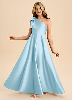 Azazie Penguin Junior Abito A-Line in Raso Elasticizzato Fiocco Azzurro image1