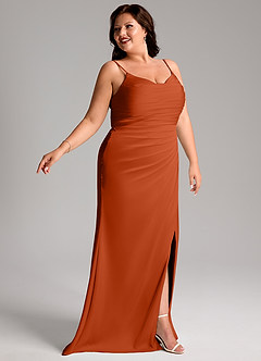 Azazie Deandra Bridesmaid Dresses Paprika Mermaid Pleated Stretch Satin Dress image11