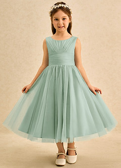 Azazie Macaron Flower Girl Dresses Agave A-Line Pleated Tulle Dress image3