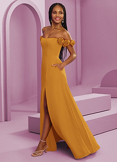 Barbie ♥ Azazie Bridesmaid Dresses Butterscotch A-Line Off the Shoulder Chiffon Convertible Dress image6