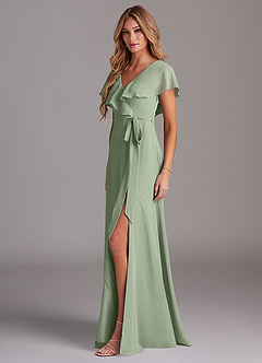 Azazie Lainey Bridesmaid Dresses Dusty Sage A-Line with Pockets Chiffon Dress image4