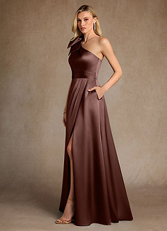 Azazie Easton Kleider für die Brautmutter A-Linie One-Shoulder Stretch-Satin Kleid Espresso image2