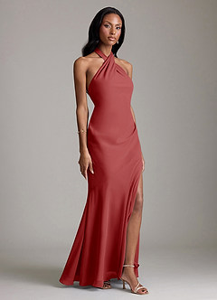 Azazie Lorena Bridesmaid Dresses Rust Mermaid Pleated Chiffon Dress image3
