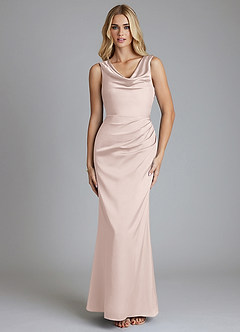Azazie Tallie Bridesmaid Dresses Blushing Pink Mermaid Pleated Stretch Satin Dress image9