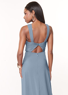 Azazie Brandie Jurken voor bruidsmeisjes Jurk van Rek chiffon met A-Lijn Geplooid Stoffig Blauw image4