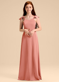 Azazie Everett Junior Robe Trapèze en Satin extensible Arc Corail image4