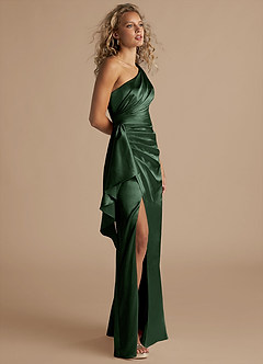 Azazie Maive Bridesmaid Dresses Eucalyptus Sheath Ruched Metallic Satin Dress image4