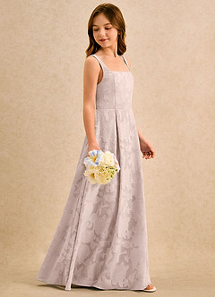 Azazie Snookums Girls Formal Flower Girl Dresses Blushing Pink A-Line Pleated Floral Burnout Dress image3