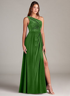 Azazie Brooke Brautjungfernkleider A-Linie One-Shoulder Samt Kleid Efeu image3