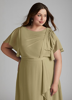 Azazie Aaliyah Abiti da damigella modesti Abito A-Line con Scollo a U a Pieghe Chiffon Floor-Length image11