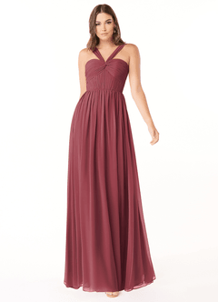 Azazie Dionne Abiti da Damigella Abito A-Line in Chiffon Corsetto Merlot image1