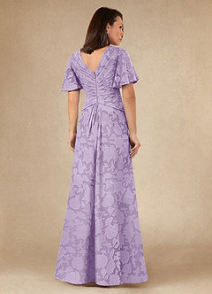 Azazie Emmeline Mother of the Bride Dresses Lilac A-Line Pleated Floral Burnout Dress image5