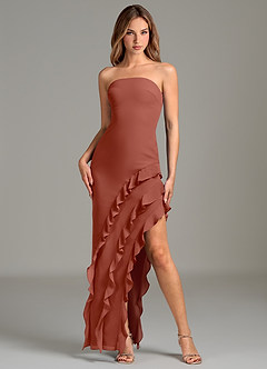 Azazie Lanette Bridesmaid Dresses Auburn Sheath Ruched Chiffon Dress image3