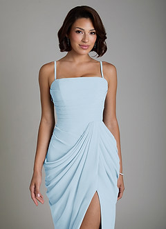 Azazie Nyra Robes de demoiselle d'honneur Robe Fourreau en Mousseline de soie Corset Bleu Ciel image5