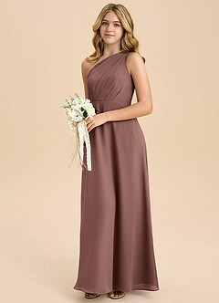 Azazie Phaedra Junior Espresso A-Line Pleated Chiffon Dress image5