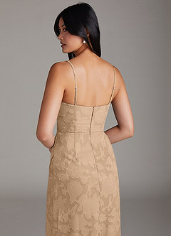 Azazie Maci Bridesmaid Dresses Champagne Sheath Pleated Floral Burnout Dress image6