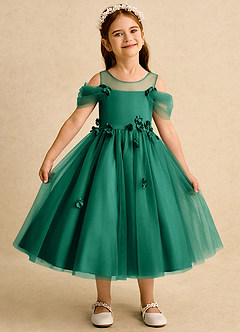 Azazie Juni Robe Demoiselle D'honneur Fillette Robe Princesse en Tulle Plissée émeraude image1