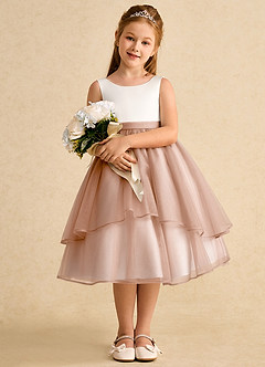 Azazie Rene vestidos de niña de las flores Vestido de Marfil Rosa Champaña de Tul de Corte En A con Lazo image3