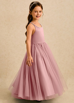 Azazie Aurora vestidos de niña de las flores Vestido Rosa Polvorienta de Tul de Corte en A con Lazo image4
