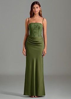 Azazie Emilia Abiti da Damigella Abito Sirena in Raso Elasticizzato Senza Cinturino Oliva image5