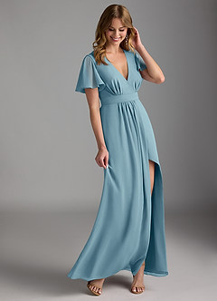 Azazie Zaniah Robes de demoiselle d'honneur Robe Trapèze en Mousseline de soie Bleu Maussade image6