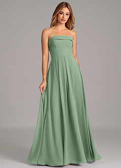 Azazie Lucienne 신부 들러리 드레스 A라인 스트랩리스 쉬폰 바닥 길이 드레스 image3