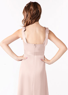 Azazie Barbara Junior Blushing Pink A-Line Bow Stretch Satin Dress image4