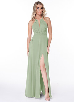 Azazie Evalleen Bridesmaid Dresses Dusty Sage A-Line Pleated Chiffon Dress image2