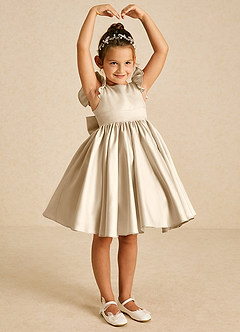 Azazie Tootsie Flower Girl Dresses Champagne A-Line Bow Matte Satin Dress image1