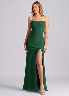 Azazie Grata 신부 들러리 드레스 인어 주름진 쉬폰 바닥 길이 드레스 image1