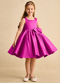 Azazie Jessie Flower Girl Dresses Fuchsia A-Line Bow Matte Satin Dress image3
