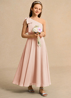 Azazie Guppy Junior Formal Blumenmädchenkleider A-Linie One-Shoulder Chiffon Kleid Englisches Rosa image1