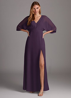 Azazie Rebecca Final Sale Black A-Line V-Neck Long Sleeve Chiffon Dress image3