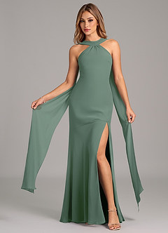 Azazie Kinsley Vestidos de damas de honor Vestido de Eucalipto de Gasa de Corte Sirena con Plisado image1