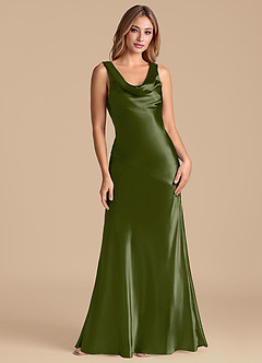 Azazie Rylina 신부 들러리 드레스 인어 메탈릭 새틴 바닥 길이 드레스 image1