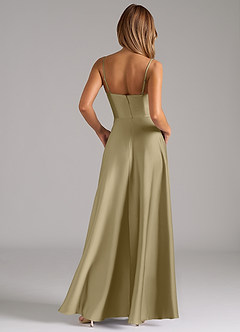 Azazie Elle Bridesmaid Dresses Moss Green A-Line Pleated Stretch Satin Dress image7