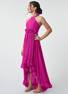 Azazie Hermione Junior Fuchsia A-Line Chiffon Dress image4