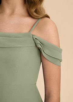 Azazie Anselie Junior Robe Trapèze en Mousseline de soie Épaule décolletée Pistache image8