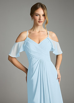 Azazie Dakota Bridesmaid Dresses Sky Blue A-Line V-Neck Pleated Chiffon Dress image7