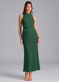 Azazie Evadne 신부 들러리 드레스 쉬스 주름진 쉬폰 발목 길이 드레스 image3