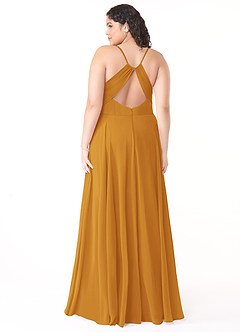 Azazie Avelina Bridesmaid Dresses Butterscotch A-Line V-Neck Pleated Chiffon Dress image7