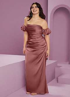 Barbie ♥ Azazie Bridesmaid Dresses Amethyst Sheath Off the Shoulder Stretch Satin Convertible Dress image14