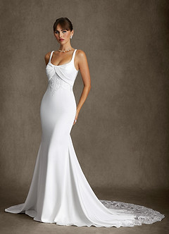 Azazie Gina Wedding Dresses Diamond White Mermaid Square Neckline Crepe Back Satin Dress image6