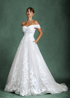 Azazie Becca Robes de mariée Robe Trapèze en Tulle Décolleté en cœur Blanc De Diamant image1
