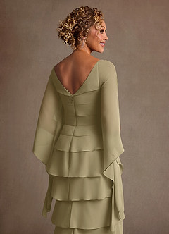 Azazie Arabinda Moeder van de bruid jurken Kolom Jurk van Chiffon Ruches Mosgroen image6