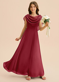 Azazie Lambie Junior Pomegranate A-Line Pleated Chiffon Dress image3