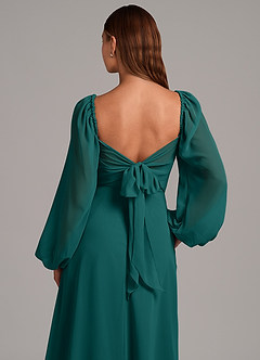 Azazie Annistyn Bridesmaid Dresses Peacock A-Line Long Sleeve Chiffon Dress image8
